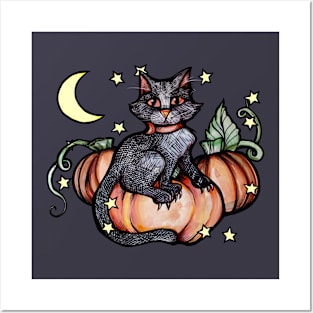 Black Cat Pumpkin Halloween Posters and Art